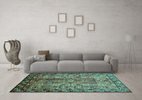 Machine Washable Oriental Turquoise Industrial Rug, wshurb3075turq