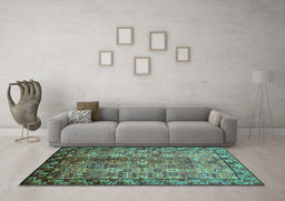 Machine Washable Oriental Turquoise Industrial Area Rugs in a Living Room,, wshurb3075turq