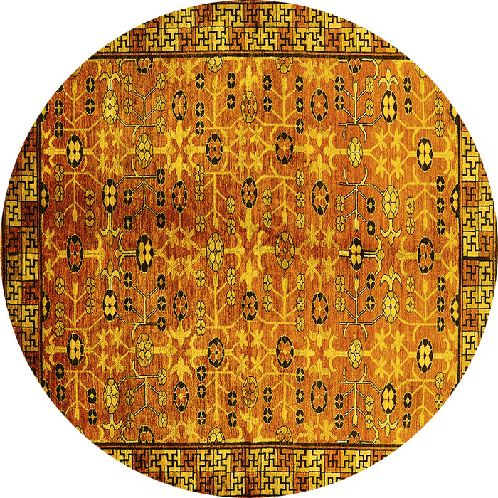 Round Machine Washable Oriental Yellow Industrial Rug, wshurb3075yw