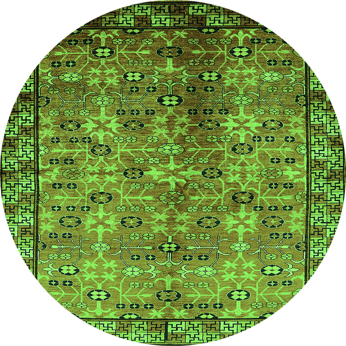 Round Machine Washable Oriental Green Industrial Area Rugs, wshurb3075grn