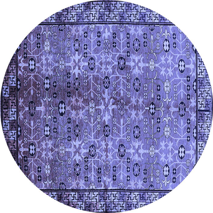 Round Machine Washable Oriental Blue Industrial Rug, wshurb3075blu