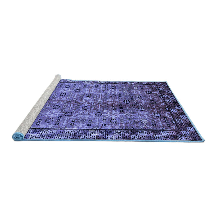 Sideview of Machine Washable Oriental Blue Industrial Rug, wshurb3075blu