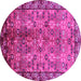 Round Machine Washable Oriental Pink Industrial Rug, wshurb3075pnk