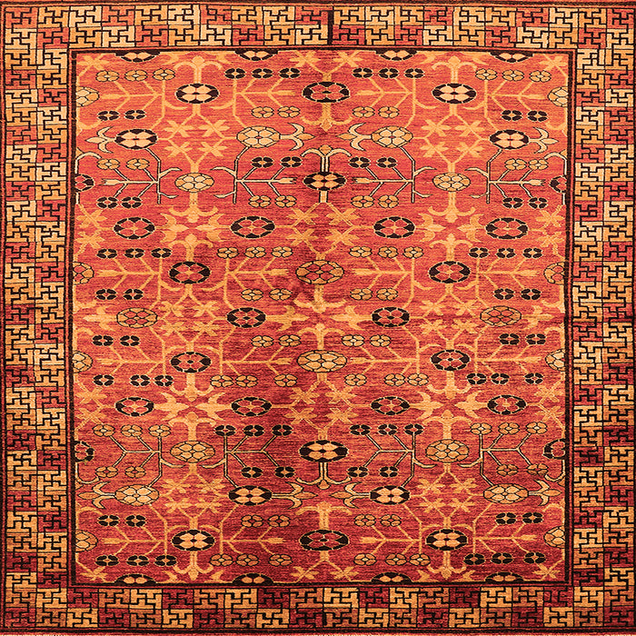 Square Machine Washable Oriental Orange Industrial Area Rugs, wshurb3075org