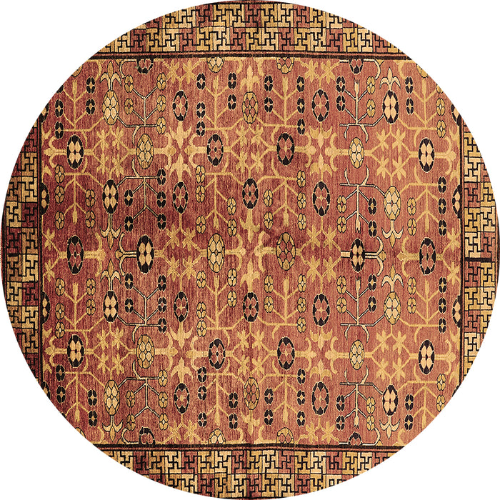 Round Machine Washable Oriental Brown Industrial Rug, wshurb3075brn