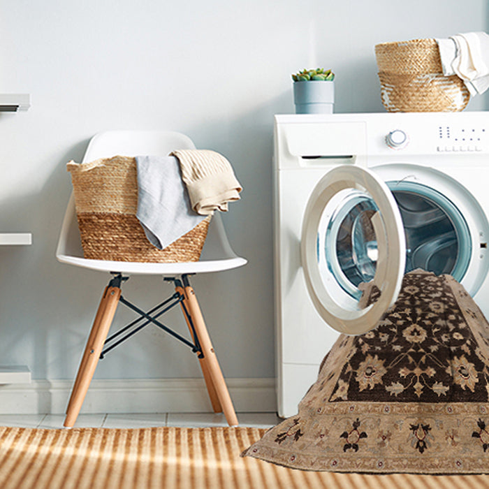 Machine Washable Industrial Modern Sangria Brown Rug in a Washing Machine, wshurb3076