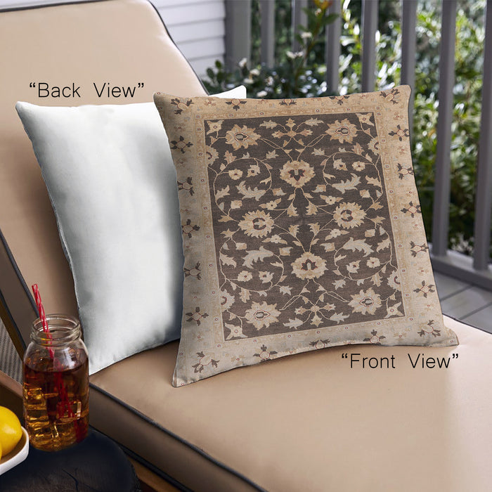 Front View of Mid-Century Modern Urban Square Sangria Brown Throw Pillow, 18 inch by 18 inch, pwurb3076
