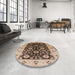 Round Mid-Century Modern Sangria Brown Oriental Rug in a Office, urb3076