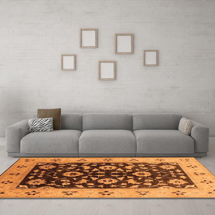 Machine Washable Oriental Orange Industrial Area Rugs in a Living Room, wshurb3076org