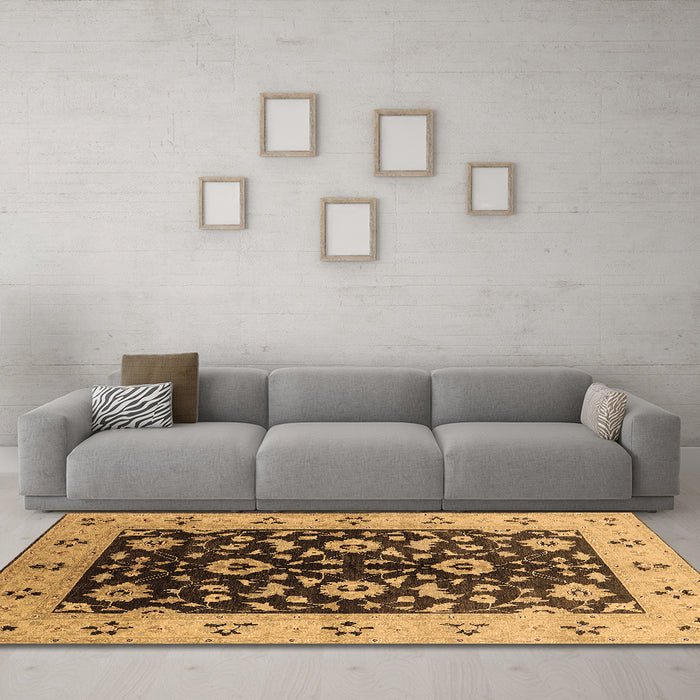 Machine Washable Oriental Brown Industrial Rug in a Living Room,, wshurb3076brn