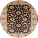 Round Mid-Century Modern Sangria Brown Oriental Rug, urb3076