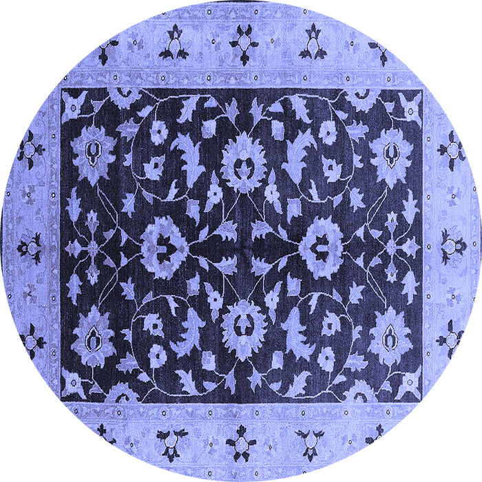 Round Machine Washable Oriental Blue Industrial Rug, wshurb3076blu