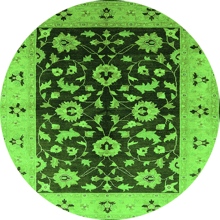 Round Machine Washable Oriental Green Industrial Area Rugs, wshurb3076grn