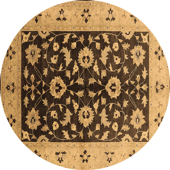 Round Oriental Brown Industrial Rug, urb3076brn
