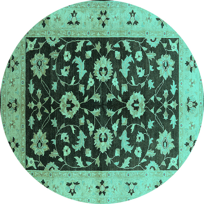 Round Machine Washable Oriental Turquoise Industrial Area Rugs, wshurb3076turq