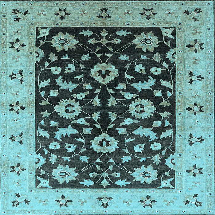 Square Machine Washable Oriental Light Blue Industrial Rug, wshurb3076lblu