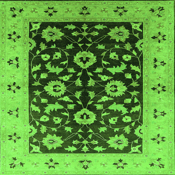 Square Machine Washable Oriental Green Industrial Area Rugs, wshurb3076grn