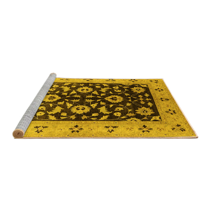 Sideview of Machine Washable Oriental Yellow Industrial Rug, wshurb3076yw