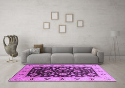Machine Washable Oriental Purple Industrial Area Rugs in a Living Room, wshurb3076pur