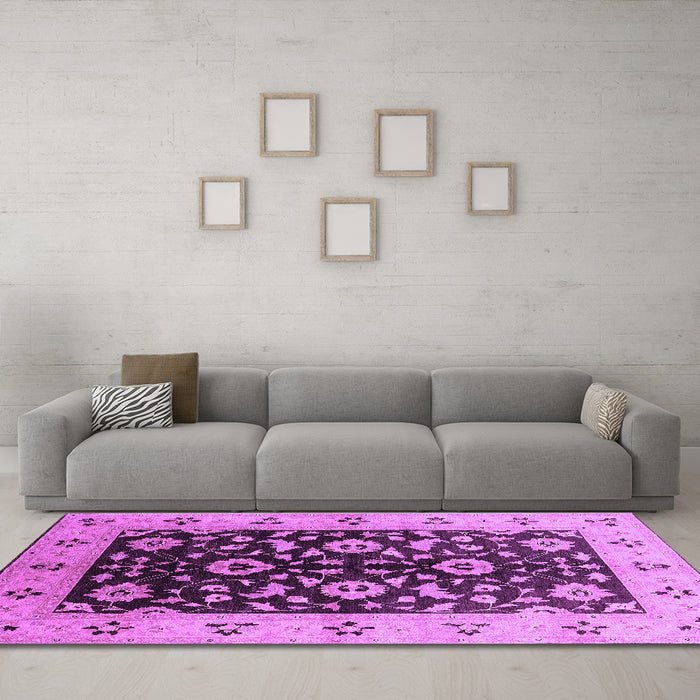 Machine Washable Oriental Purple Industrial Area Rugs in a Living Room, wshurb3076pur