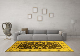 Machine Washable Oriental Yellow Industrial Rug in a Living Room, wshurb3076yw