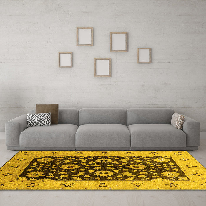 Machine Washable Oriental Yellow Industrial Rug in a Living Room, wshurb3076yw