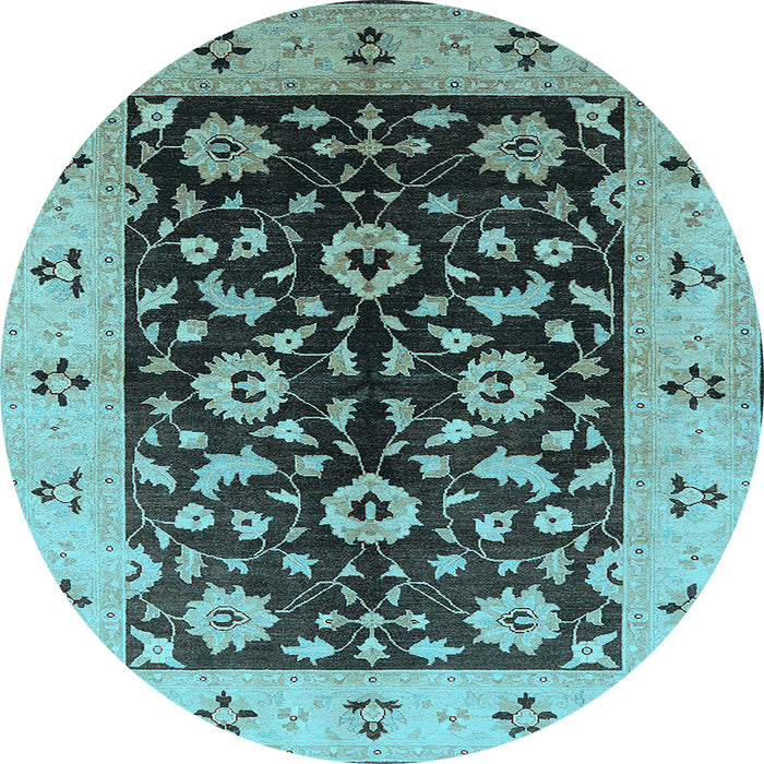 Round Machine Washable Oriental Light Blue Industrial Rug, wshurb3076lblu