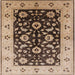 Square Mid-Century Modern Sangria Brown Oriental Rug, urb3076