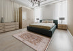 Mid-Century Modern Silver Pink Oriental Rug in a Bedroom, urb3077