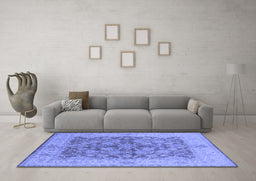 Machine Washable Oriental Blue Industrial Rug in a Living Room, wshurb3077blu