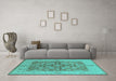 Machine Washable Oriental Turquoise Industrial Area Rugs in a Living Room,, wshurb3077turq