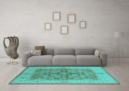 Machine Washable Oriental Turquoise Industrial Area Rugs in a Living Room,, wshurb3077turq
