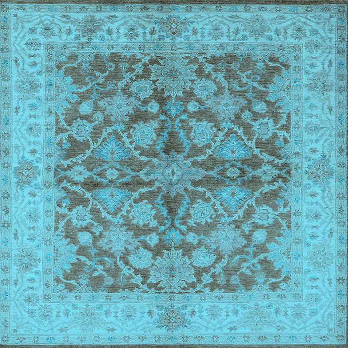Square Machine Washable Oriental Light Blue Industrial Rug, wshurb3077lblu