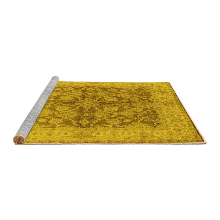 Sideview of Machine Washable Oriental Yellow Industrial Rug, wshurb3077yw