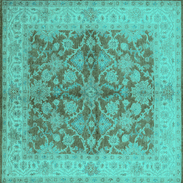 Square Machine Washable Oriental Turquoise Industrial Area Rugs, wshurb3077turq