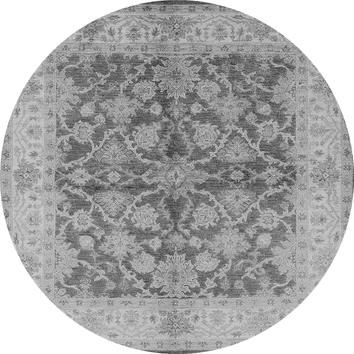 Round Machine Washable Oriental Gray Industrial Rug, wshurb3077gry