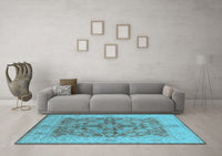 Machine Washable Oriental Light Blue Industrial Rug, wshurb3077lblu