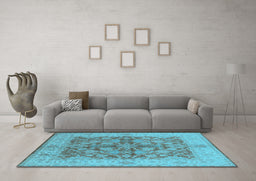 Machine Washable Oriental Light Blue Industrial Rug in a Living Room, wshurb3077lblu