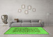 Machine Washable Oriental Green Industrial Area Rugs in a Living Room,, wshurb3077grn