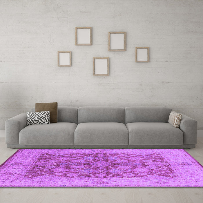 Machine Washable Oriental Purple Industrial Area Rugs in a Living Room, wshurb3077pur