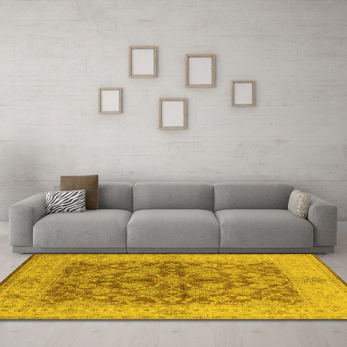 Machine Washable Oriental Yellow Industrial Rug in a Living Room, wshurb3077yw