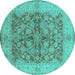 Round Machine Washable Oriental Turquoise Industrial Area Rugs, wshurb3077turq