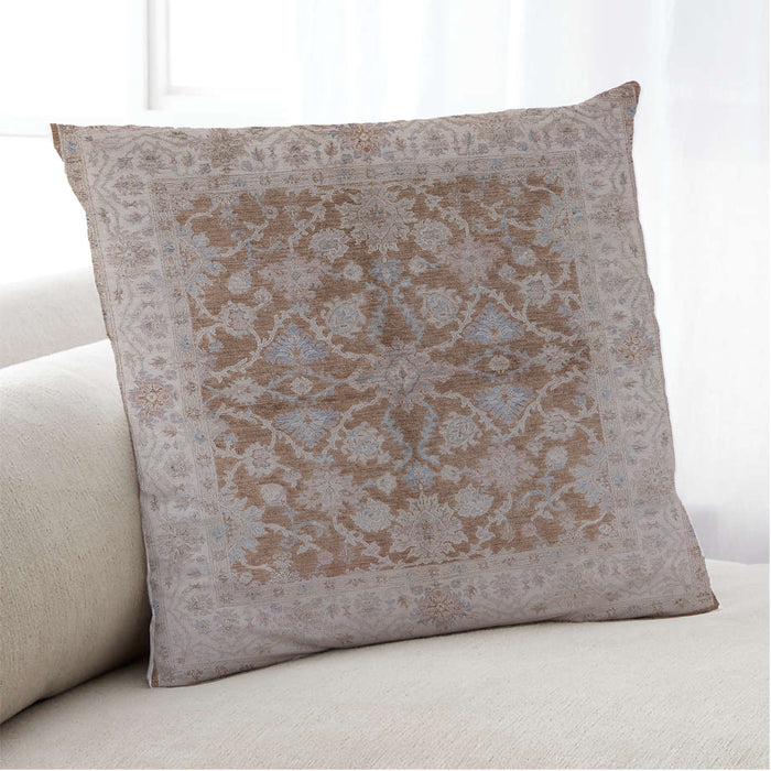 Lifestyle Image of Mid-Century Modern Urban Square Silver Pink Throw Pillow, 18 inch by 18 inch, pwurb3077