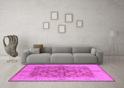 Machine Washable Oriental Pink Industrial Rug in a Living Room, wshurb3077pnk