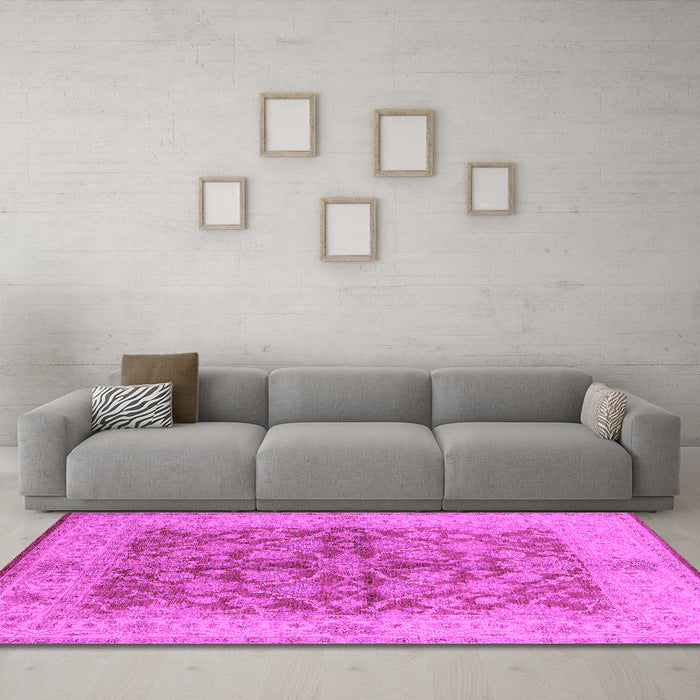 Machine Washable Oriental Pink Industrial Rug in a Living Room, wshurb3077pnk