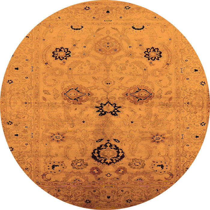 Round Machine Washable Oriental Orange Industrial Area Rugs, wshurb3078org