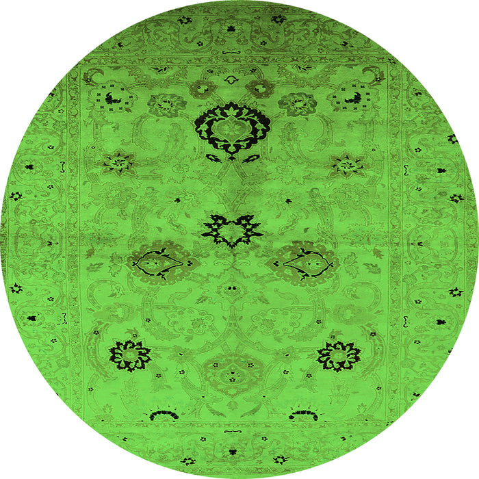 Round Machine Washable Oriental Green Industrial Area Rugs, wshurb3078grn