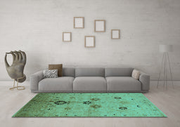 Machine Washable Oriental Turquoise Industrial Area Rugs in a Living Room,, wshurb3078turq