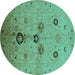 Round Oriental Turquoise Industrial Rug, urb3078turq