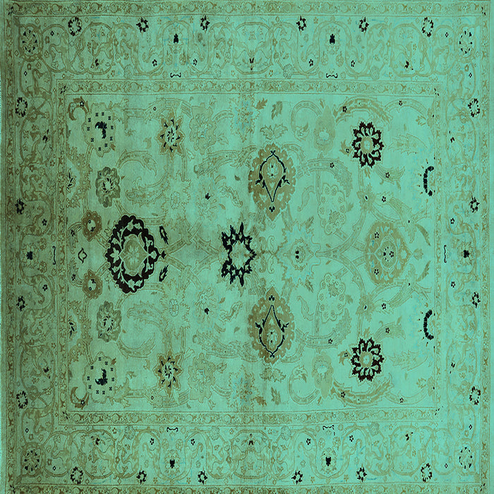 Square Machine Washable Oriental Turquoise Industrial Area Rugs, wshurb3078turq